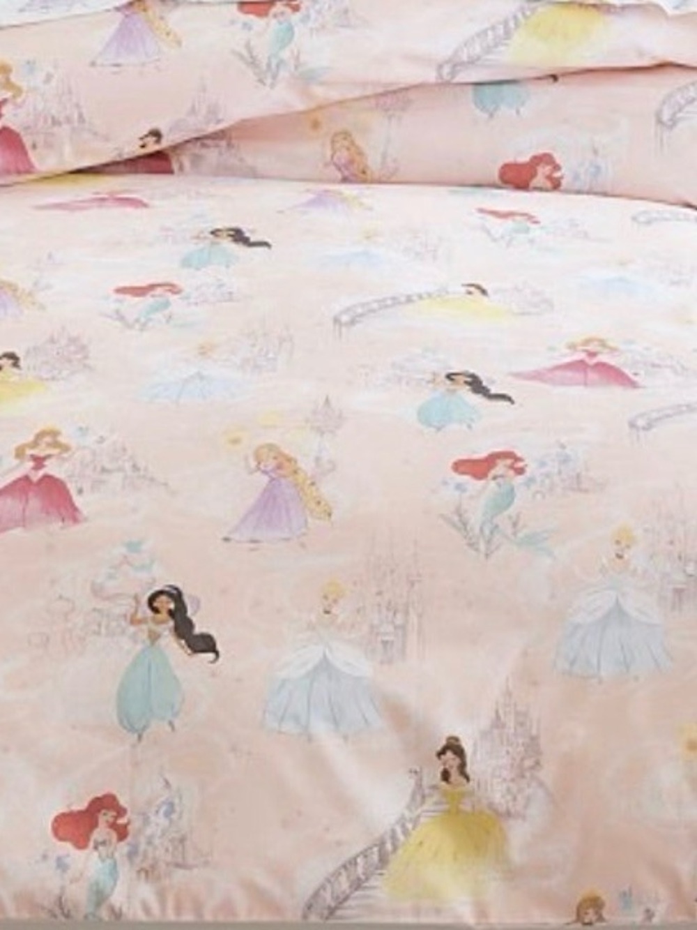 Full/Queen Pottery Barn Kids Pastel Pink Disney Princess Duvet Cover